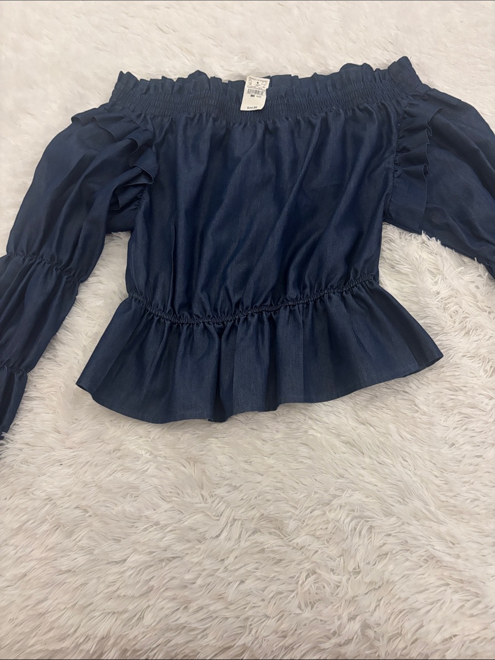 Ashley Stewart Navy Off-Shoulder Peplum Blouse